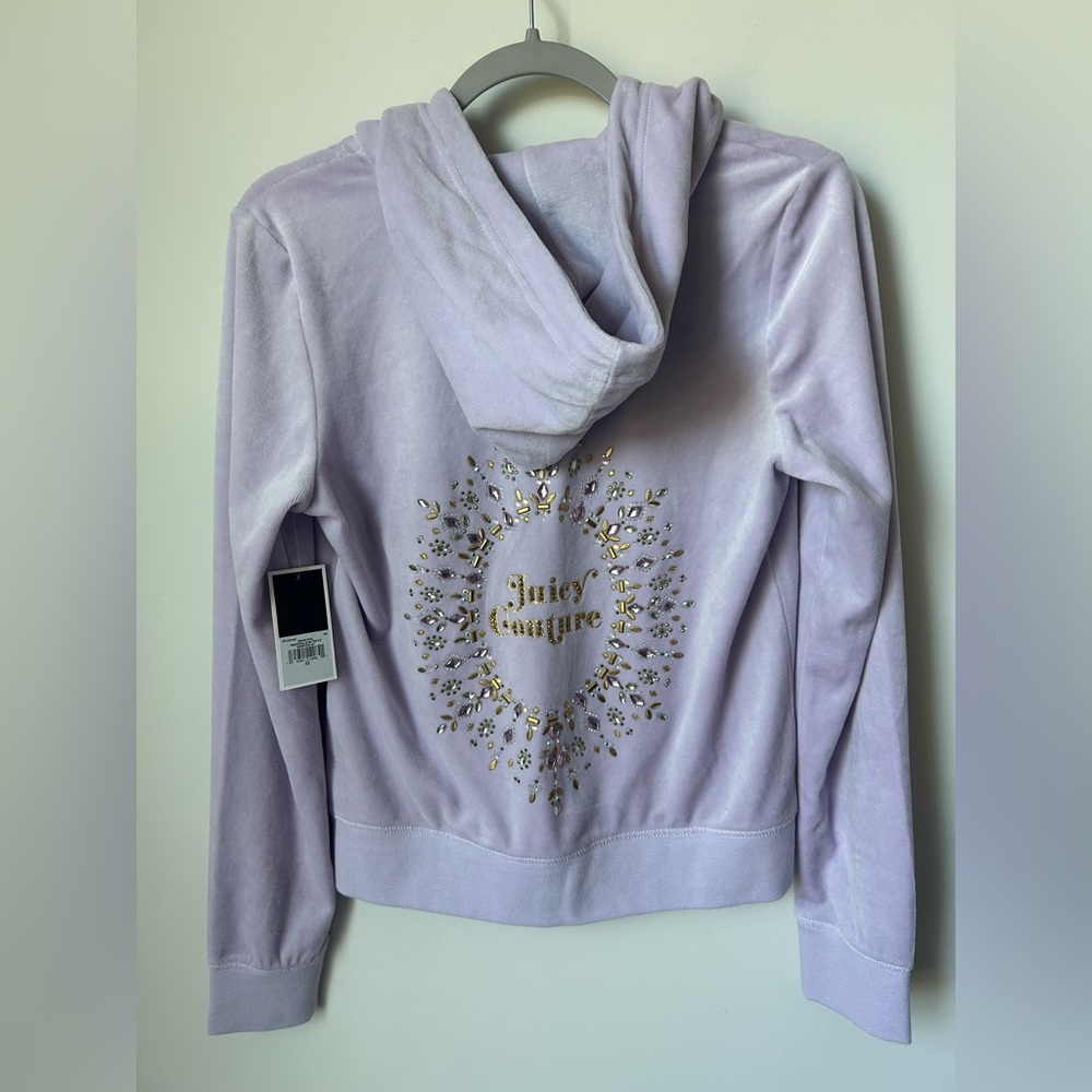 Juicy Couture Purple velour Rhinestone Zip Up hoodie track Jacket